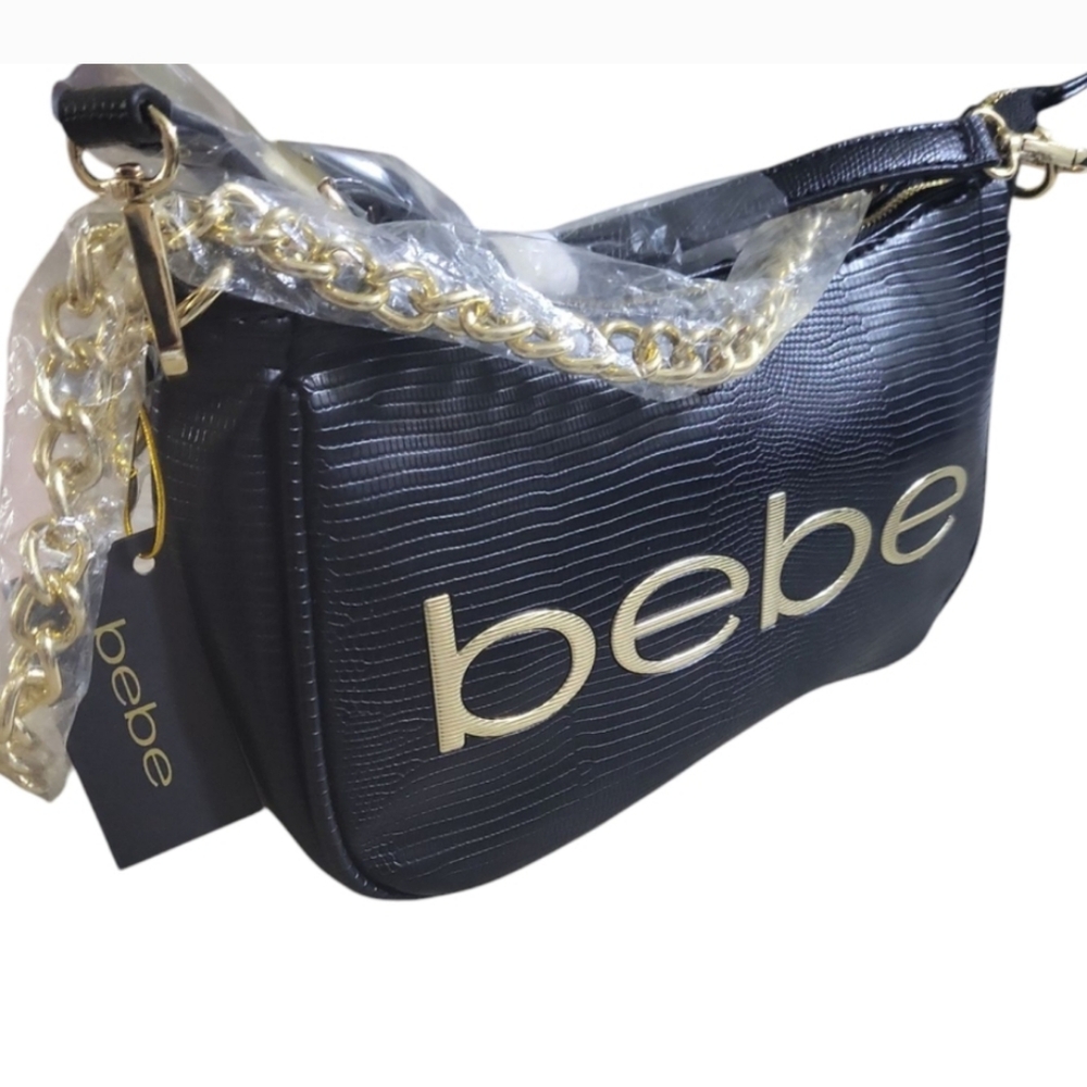Bebe Black Crossbody Bag with Gold Chain